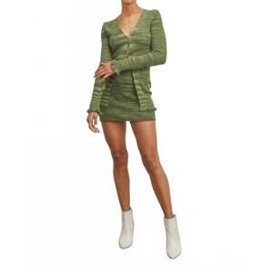 NEW BUTTERMELON multicolored mixed yarn ruffle detailed cardigan in olive